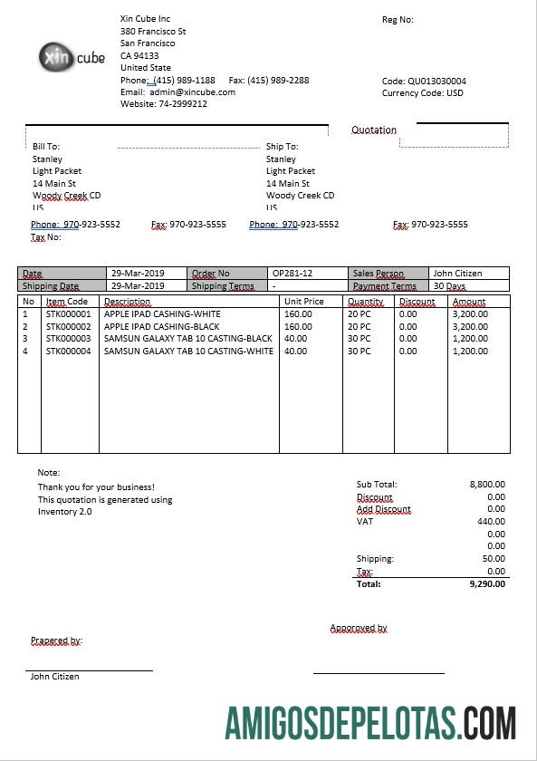 Em branco modelo de conta de serviços públicos Xincube dos EUA em formato Word e PDF